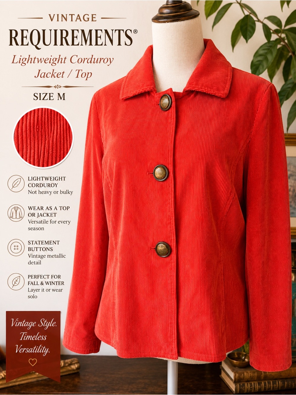 Requirements Orange-Red Lightweight Corduroy Jacket